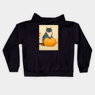 Japanese Cat on a Halloween Pumpkin During the Halloween Season on a Dark Background Kids Hoodie